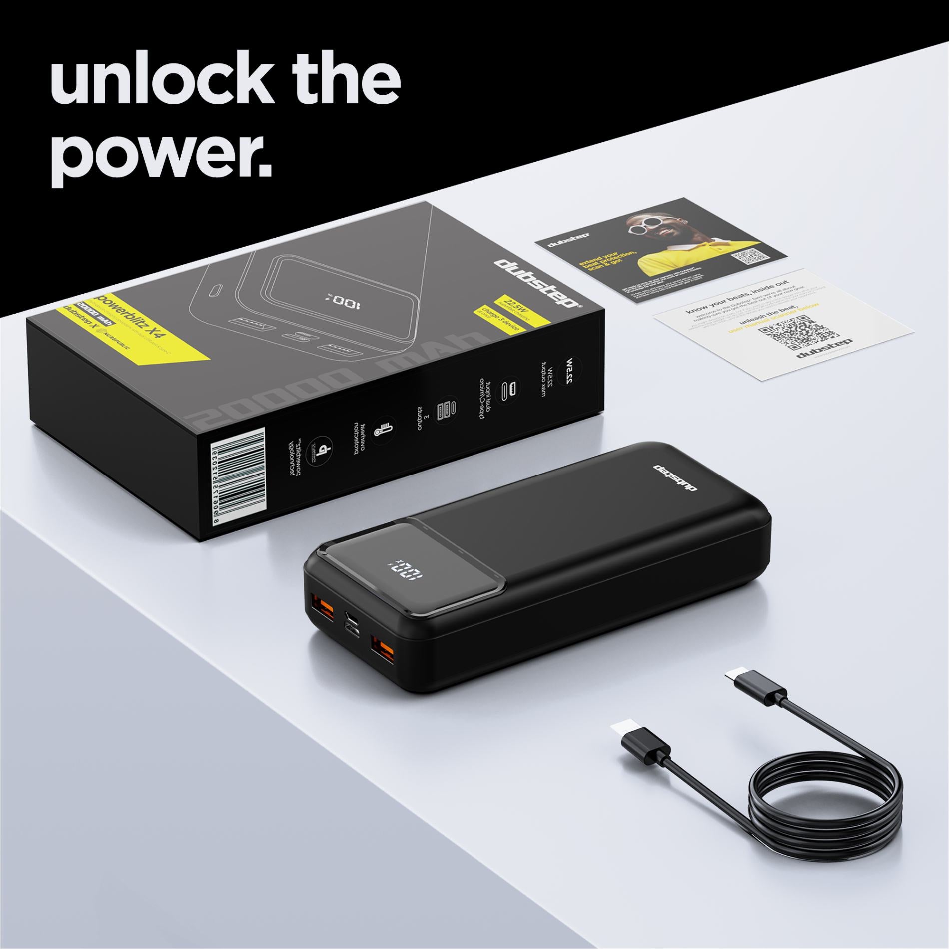 Powerblitz X4 multi-device charging powerbank with dual USB port & type-c