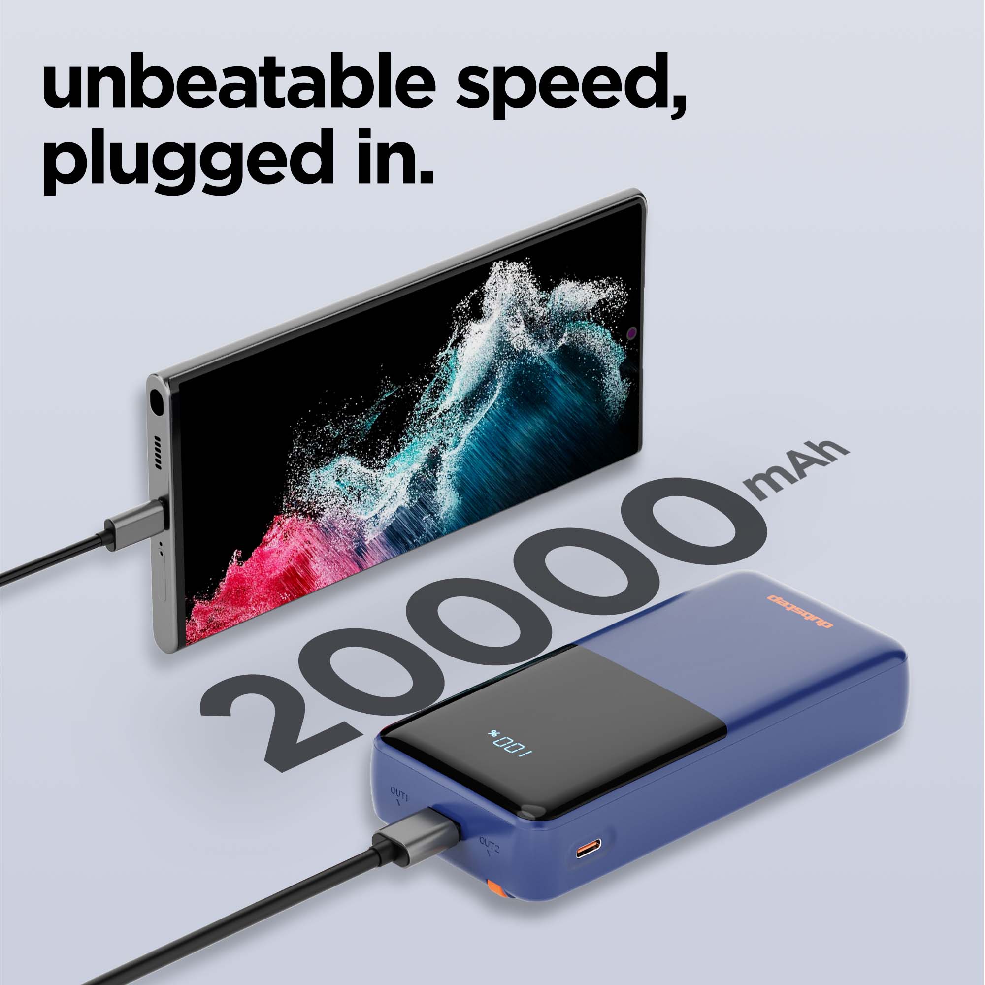 Powerblitz X5 built-in type-C and type-L cables, with both USB-A and type-C ports
