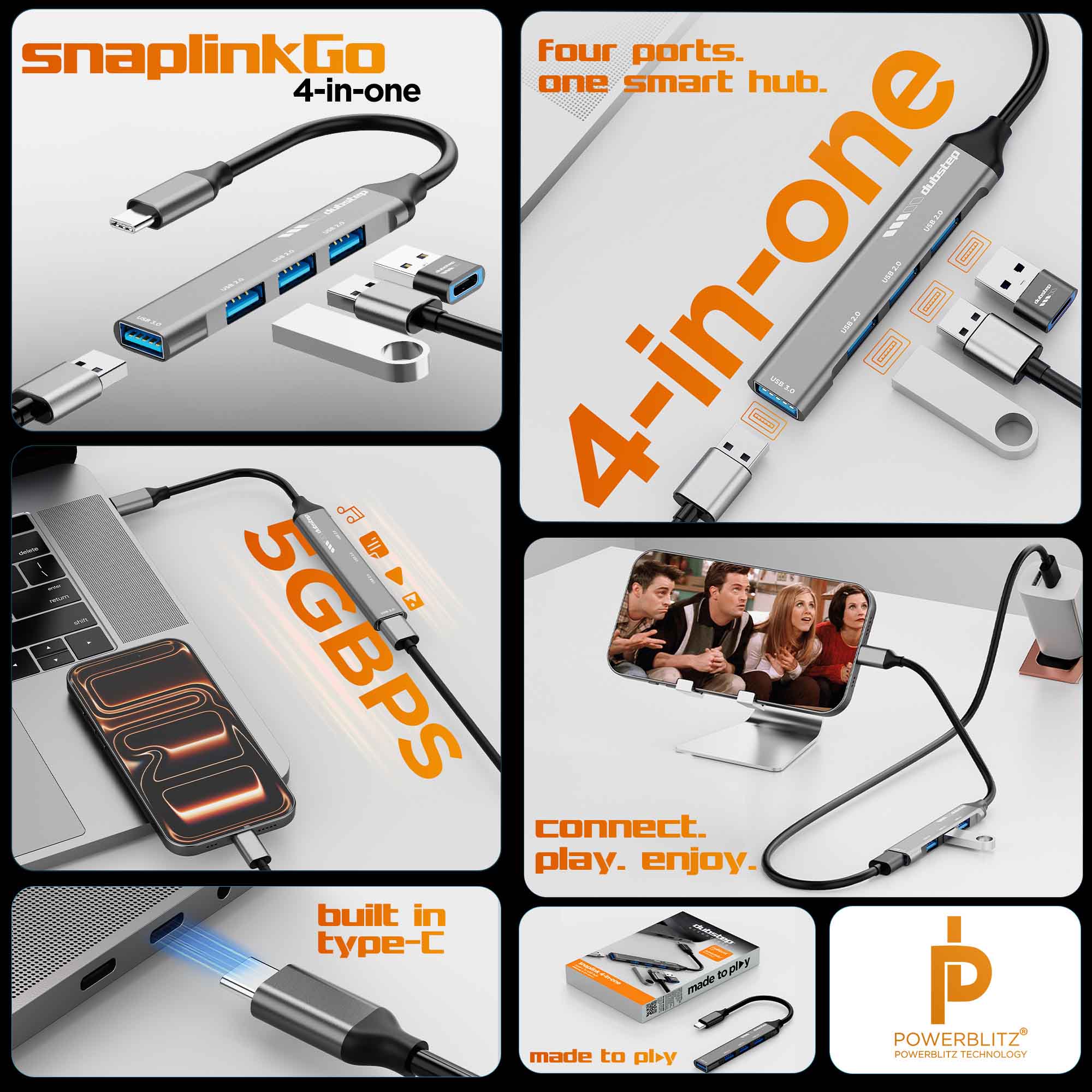 SnaplinkGo 4-in-One Type-C to USB Hub