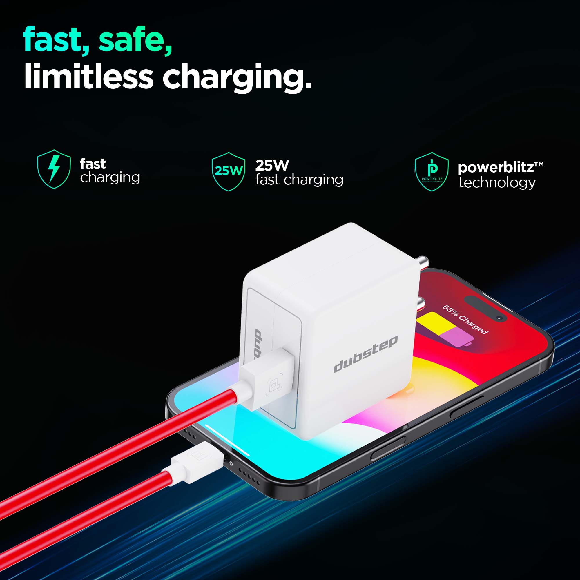 Sprint All In One 25W 5A Fast Charging Adapter with Cable (USB To Type-C)