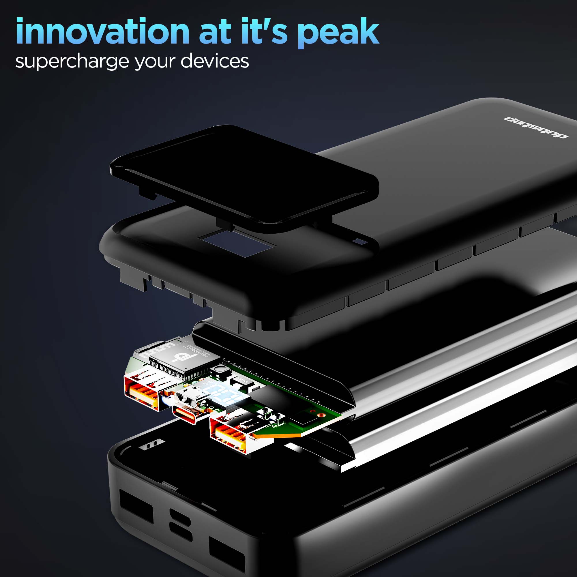 Powerblitz X4 multi-device charging powerbank with dual USB port & type-c
