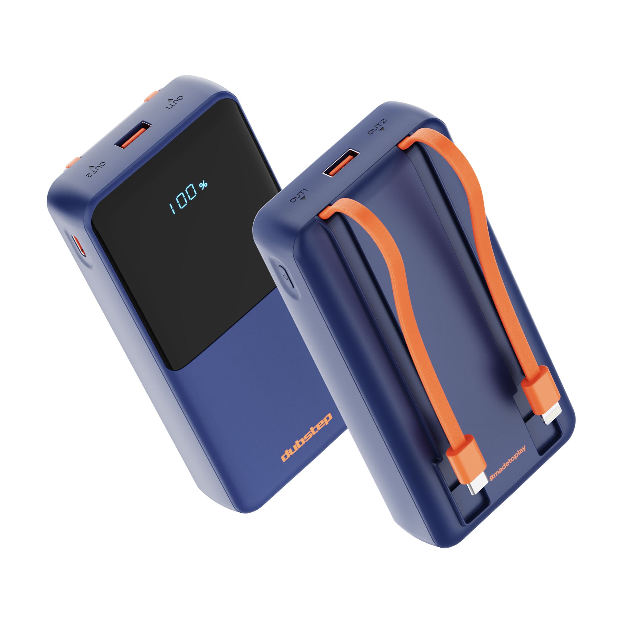 Powerblitz X5 built-in type-C and type-L cables, with both USB-A and type-C ports