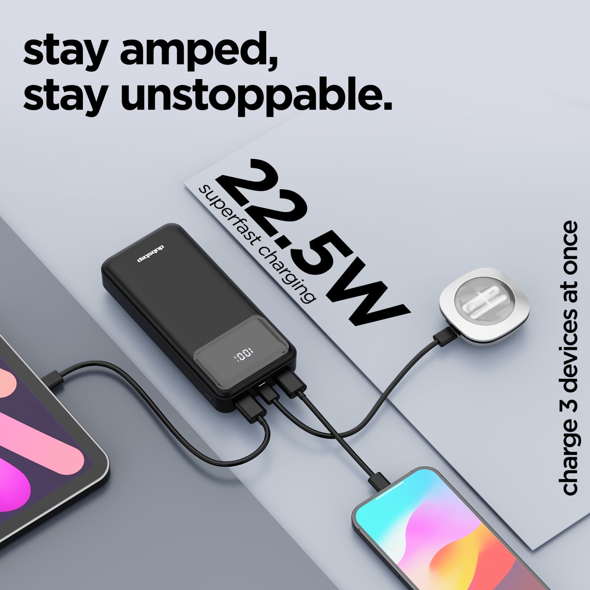 Powerblitz X4 multi-device charging powerbank with dual USB port & type-c