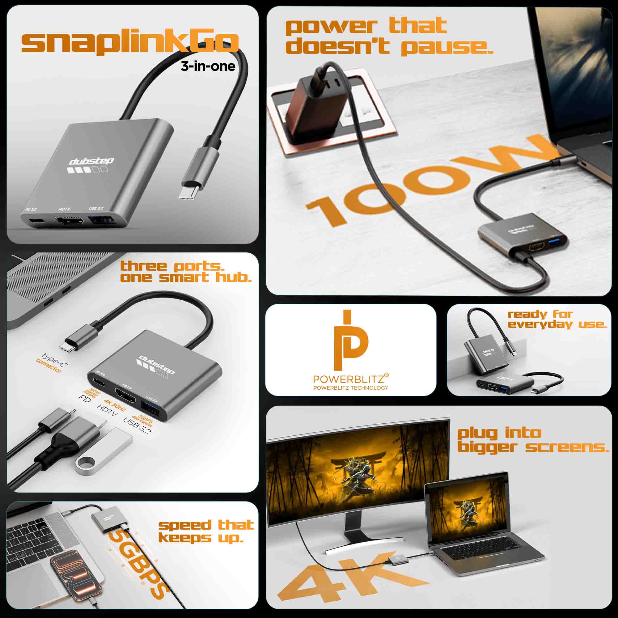 SnaplinkGo 3-in-One Type-C to HDMI USB Hub