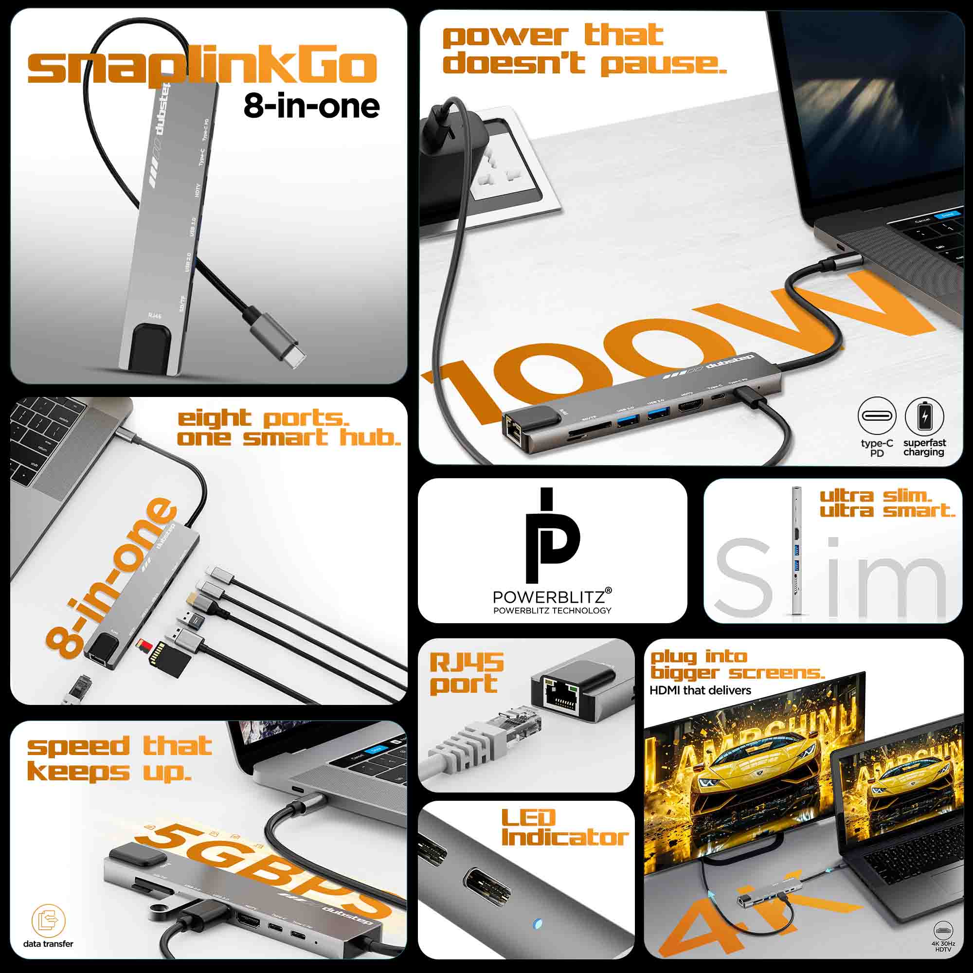 SnaplinkGo 8-in-One Type-C Multiport Hub