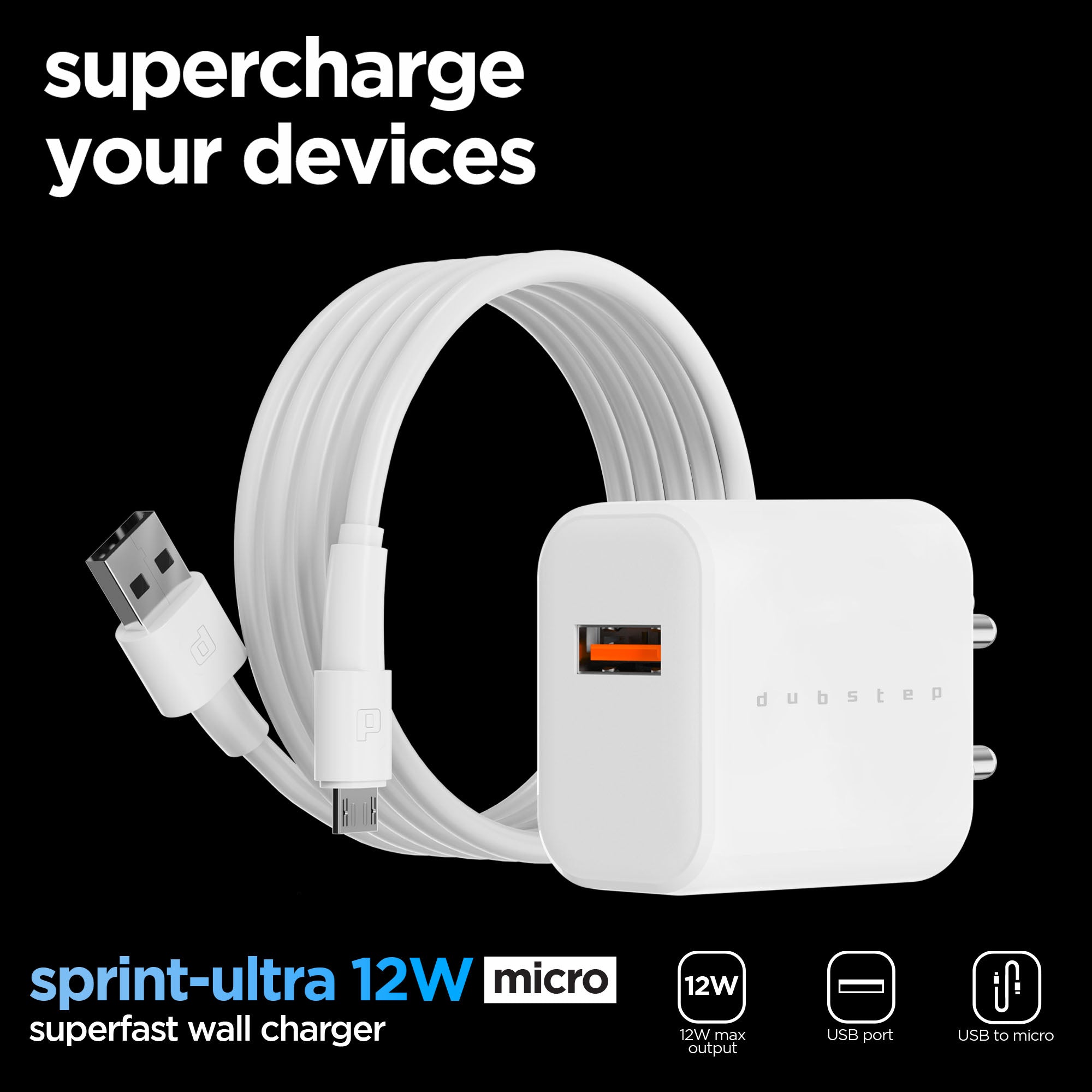 Sprint 12W 2.4A Fast Charger with Cable (Micro USB to USB-A)